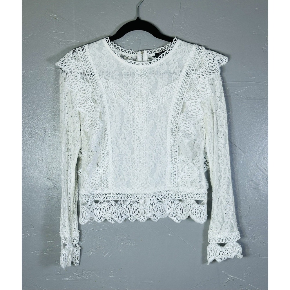 Camisa Victorian Style Lace Blouse Long Sleeve Size M Romantic Feminine